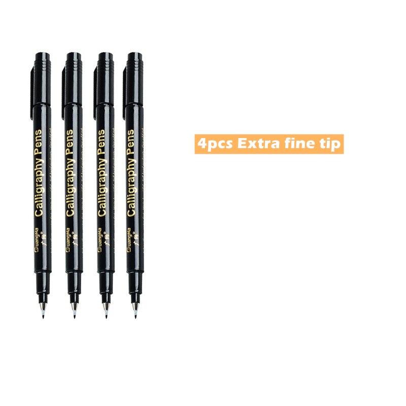 4pcs Calligraphy Pen Set Quick-dry Refillable Waterproof Pigment Ink for Beginners Writing Signature Drawing Lettering Art F802: 4pcs Extra Fine
