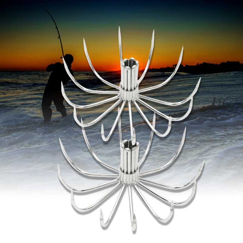 10Pcs Squid Hook Thick Stainsless Steels Barbed Umbrellas Hook Sea Fishings Fishes Hook Cuttlefishes Squid Jig Fishings Baits Ho