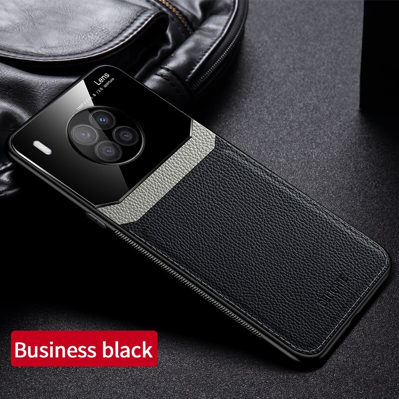 Keysion Case Voor Honor 50 Lite Pu Lederen Spiegel Gehard Glas Schokbestendig Telefoon Back Cover Voor Huawei Nova 8i: for Honor 50 Lite / Black