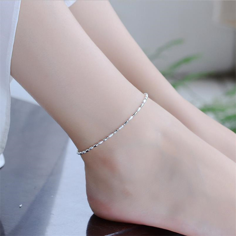 Lady 925 Sterling Silver Anklets For Women Jewelry Trendy Frosted Ball Girls Bracelet Female Accessories Silver Bijou