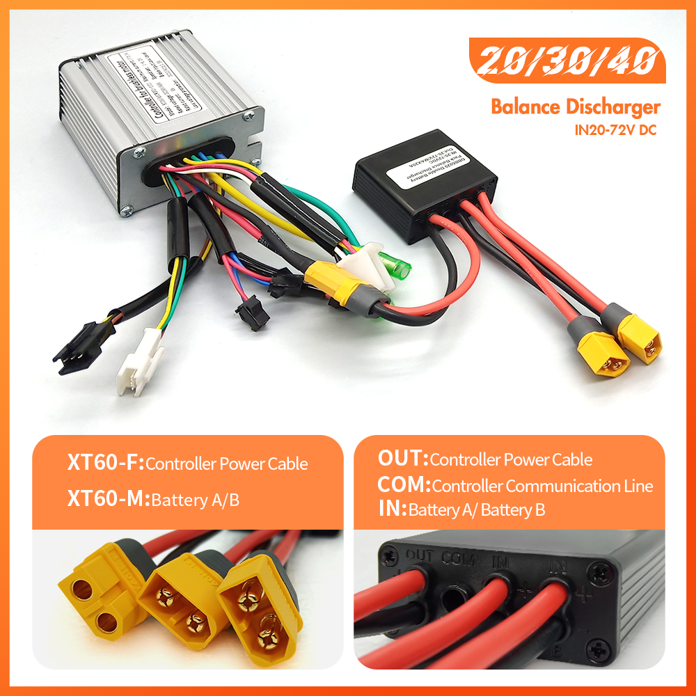 Electric Bicycle Double Battery Connection Adapter Switcher Module 20A/30A/40A Ebike 20V-72V Lithium Battery Capacity Parallel