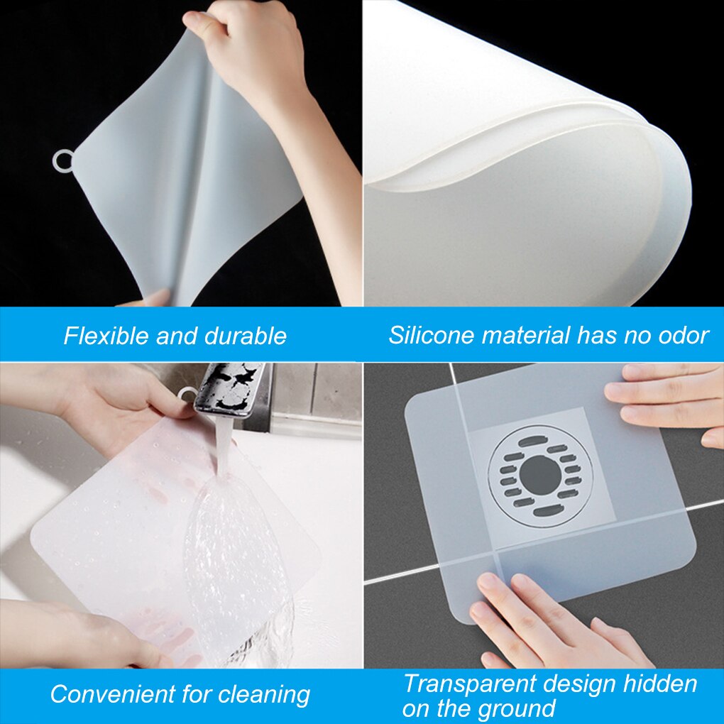 Sewer Cover Silicone Drain Sealing Cover Flexible Square Floor Drain Pad for Kitchen Bathroom