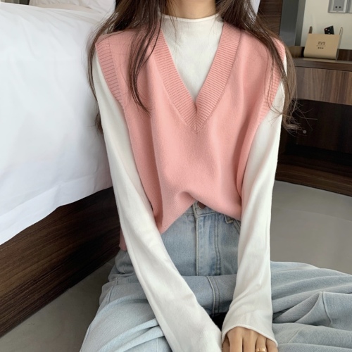 Colete feminino coreano estilo preppy, colete casual com decote em v, de malha, roupas de alta qualidade, primavera, 2020: pink