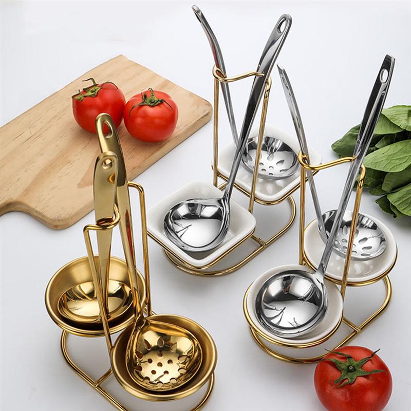 Stainless Steel Spoon Rest Holder Vertical Stand Storage Rack Cookware Organizer Cutlery with Bowl Kitchen Accessories