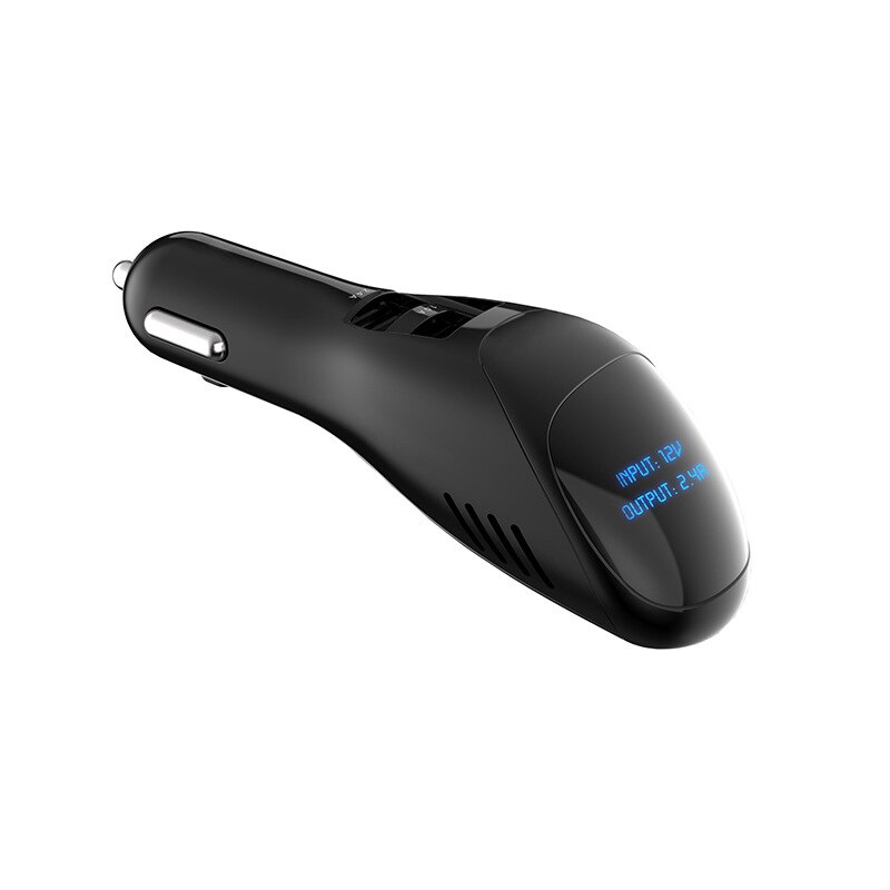 Auto luchtreiniger 12v 24v negatieve ionen luchtreiniger ionisator luchtverfrisser auto digitaal display dubbele usb autolader: Zwart