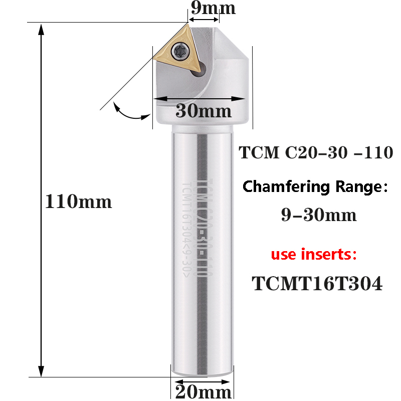 LIHAOPING TCM herramienta de chaflán de 45 grados 12 16 20 mm C20-40-120 torno CNC fresa de acero de tungsteno TCMT fresa de extremo de inserción de carburo: 31 mm