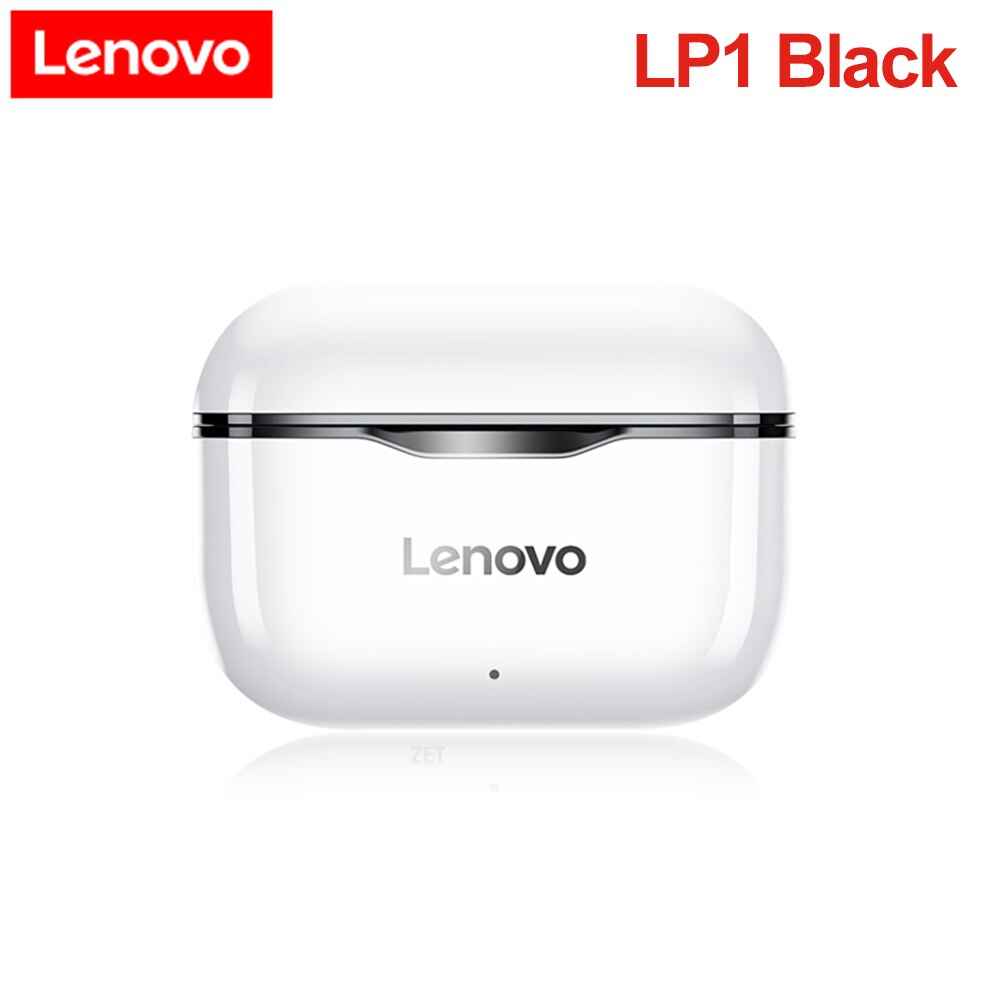 Lenovo LP1 TWS Earphone Bluetooth 5.0 Wireless Headset Waterproof Sport Earbud Noise Cancelling Mic Dual Stereo HIFI Bass Touch: Black