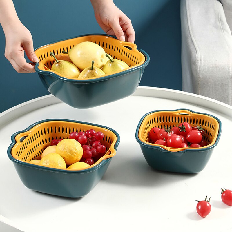Kitchen Double Drain Basket Bowl Washing Storage Basket Strainers Bowls Drainer Vegetable Cleaning kitchen Gadgets