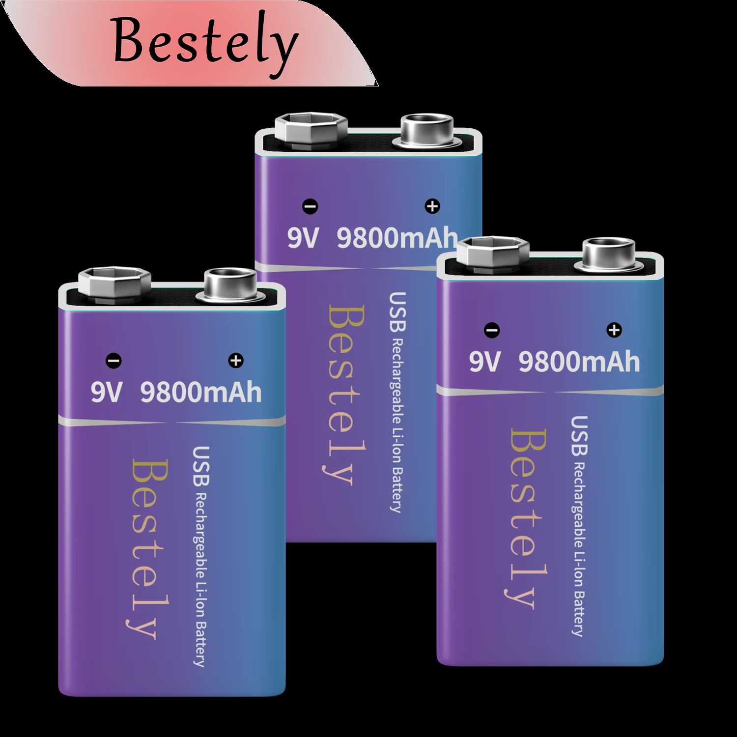 9V oplaadbare lithiumbatterij, 9800mAh langdurige 9v Li-ionbatterijen met kabel, voor rookmelder, alarmen, microfoon