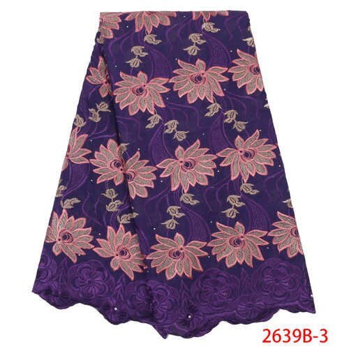 Latest african laces swiss lace dry lace fabrics cotton lace fabric with stones KS2639B-4: 2639B- 3