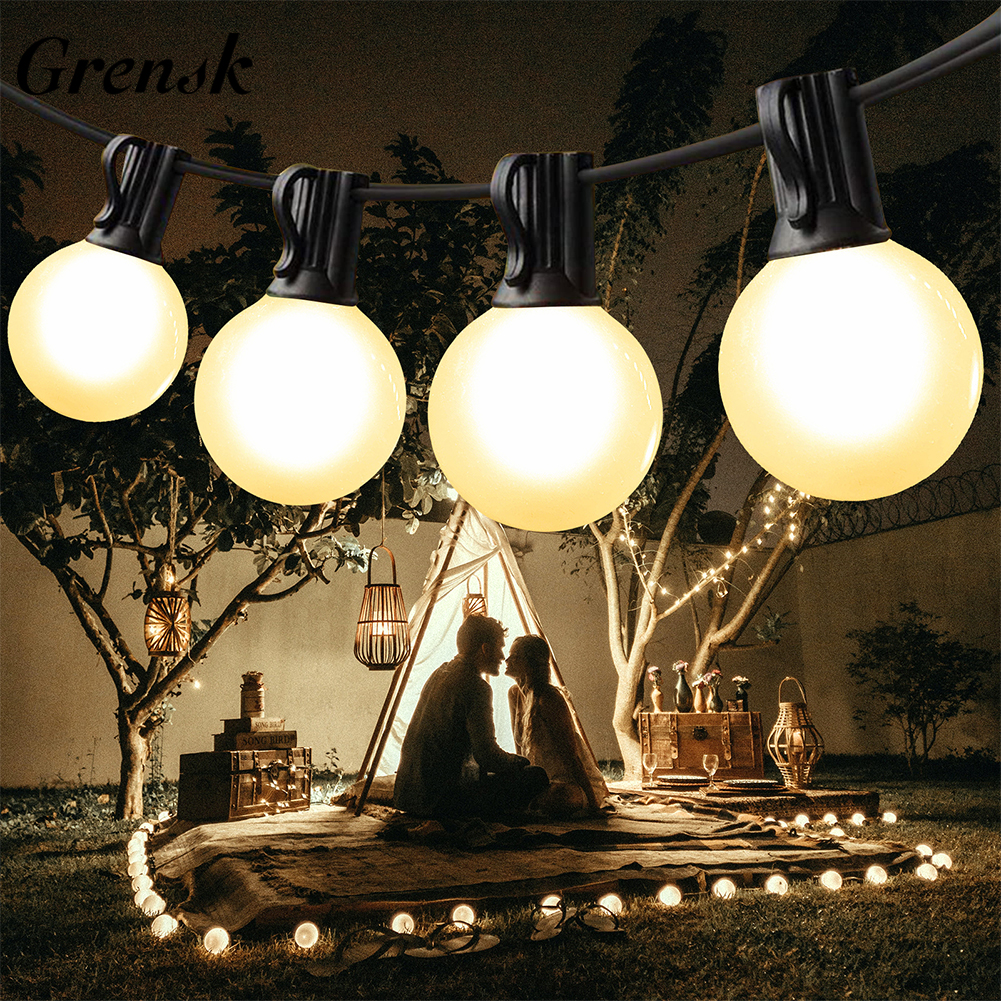 Outdoor Waterproof String Light G40 Frosted Milky Glass E12 Replacement LED Bulbs IP44 Connectable Garden Party Wedding Garland