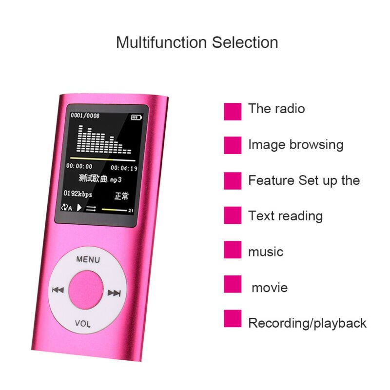 MP4 Speler MP3 Digitale 32 Gb Led Video 1.8 "Lcd MP3 MP4 Music Video Media Player Fm Radio muziek Thuis Foto Sport Tool: Rose red