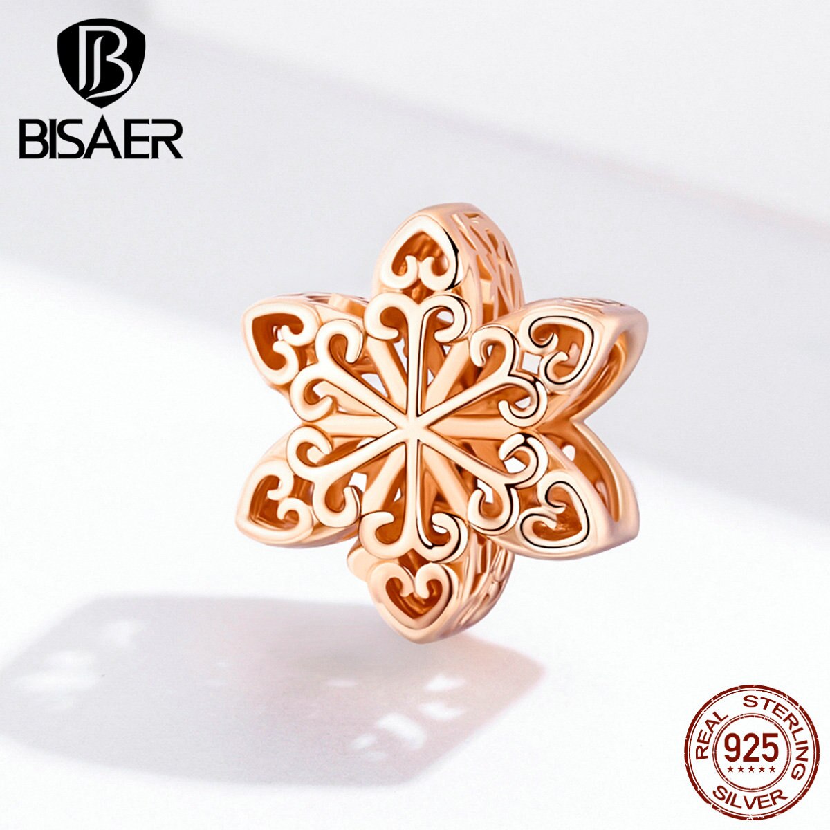 gold color charms BISAER 925 sterling silver Ladybug Infinity Rose Flower beads charms Original silver 925 jewelry