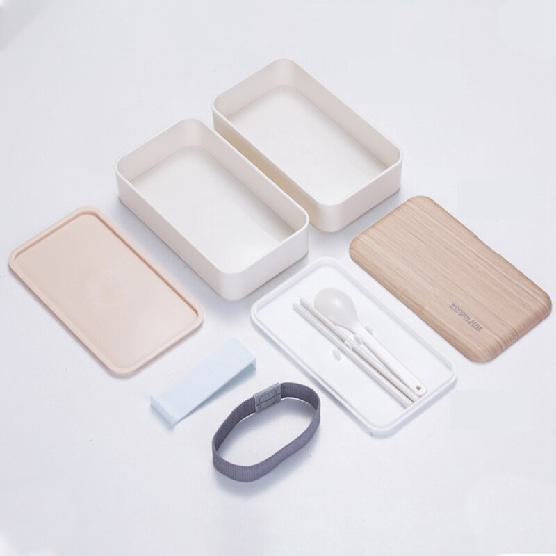 Bamboo Lunch Box Tableware Microwave Heated Plastic High Capacity Eco-Friendly Rectangle Double Layer Bento Box Kid Food Contain