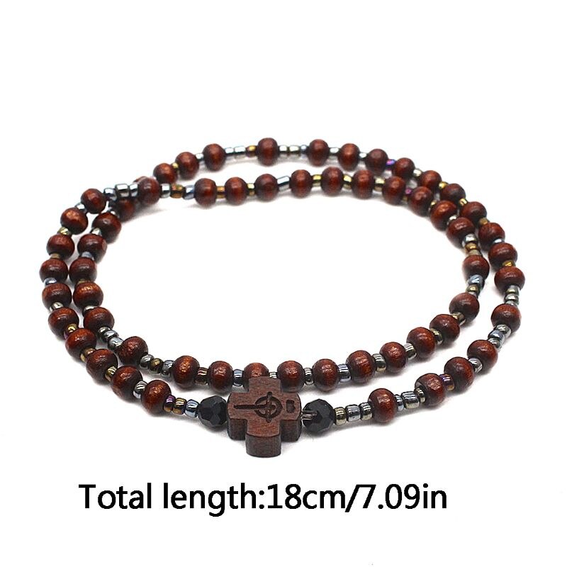 2Pcs Mannen Houten Kralen Kruis Armbanden Meditatie Gebed Chain Katholieke Christian