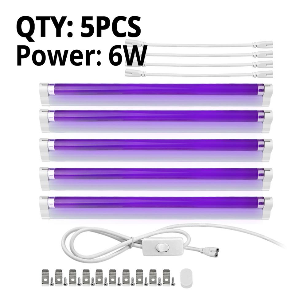 6W8W Blacklight Buis T5 Ultraviolet Lamp Uva 365nm Blauw Uv Licht Bar Lamp 110V 220V Tl Cfl Violet lamp Detectie Podium: 5Pcs 6W With Plug / 220V EU