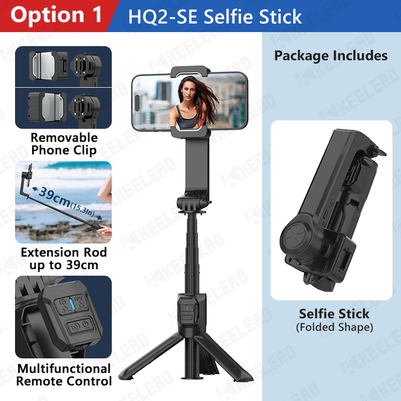 Hq2- se selfie-stang stativ mobiltelefon stabilisator stativ til mobiltelefon med genopladelig fjernbetjening til actionkameraoptagelse: Hvid