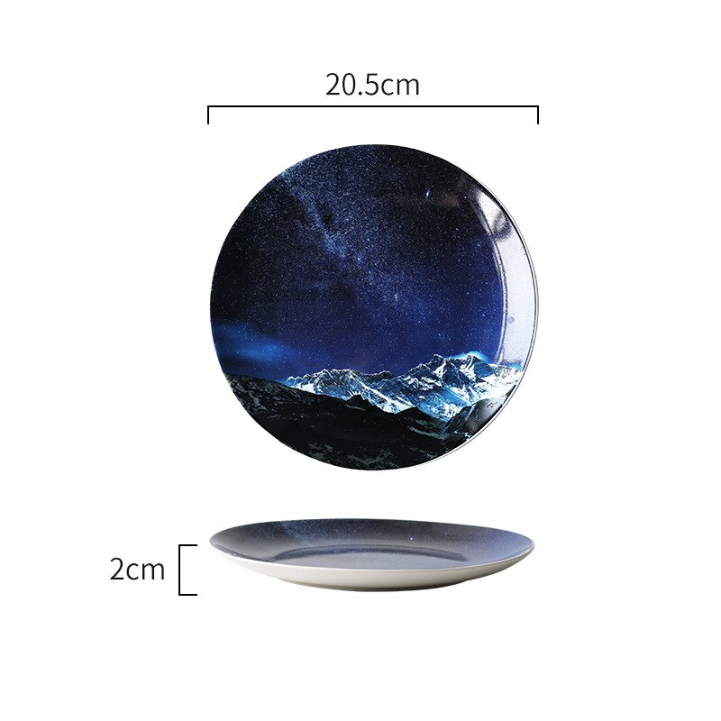 8 Inch Nordic Sterren Ronde Keramische Plaat Porselein Glazuur Diner Plaat Bone China Ontbijt Gebak Dessert Cake Fruit Gerechten Plaat: Aurora