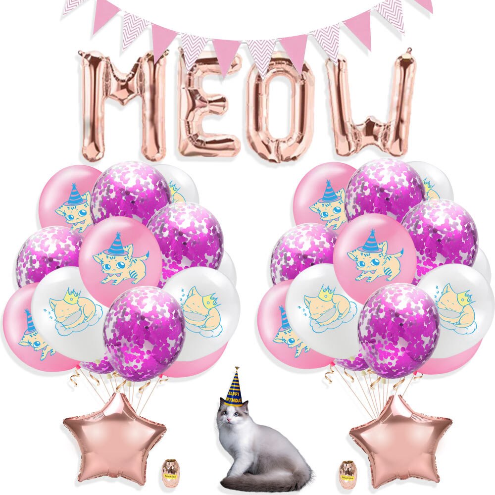 27 stk/sett katt bursdagsfest forsyninger mjau brev ballonger katt bursdag banner banner kjæledyr katt tema tema fest dekorasjoner