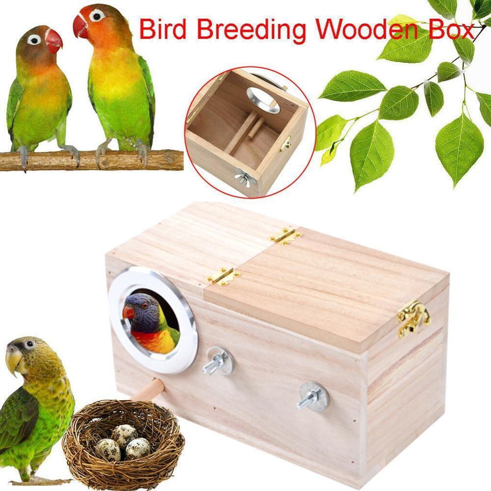 Kæledyr fugl træ hus parakit redenæske fugl hus æske leverancer fugl til lovebirds parring papegøjer træavl kasse  w0 h 0