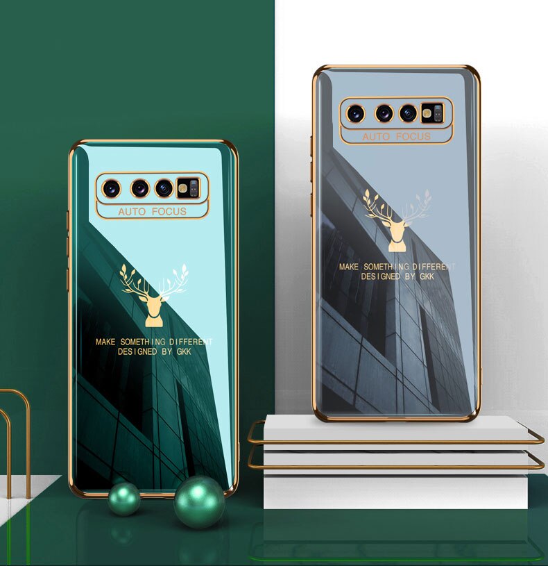 Galvanisierte hülle für samsung Galaxis  s10 s8 Plus 4g 5g , einfarbig, hirschmuster, kameraschutz, weiche tpu-handyhülle