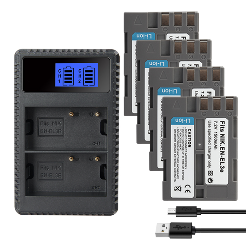EN-EL3e EN EL3e Battery Charger for Nikon D30 D300s D50 D70 D70S D100 D200 D300 D800 V1 1500mAh ENEL3e Batteries Charger: green