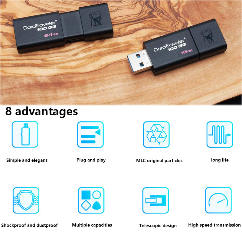 100% Original Kingston DT100G3 USB FLASH Drive 16GB 32GB 64GB 128GB 256GB Memory Stick Cle Stick Pendrive 3.0 pen drive USB