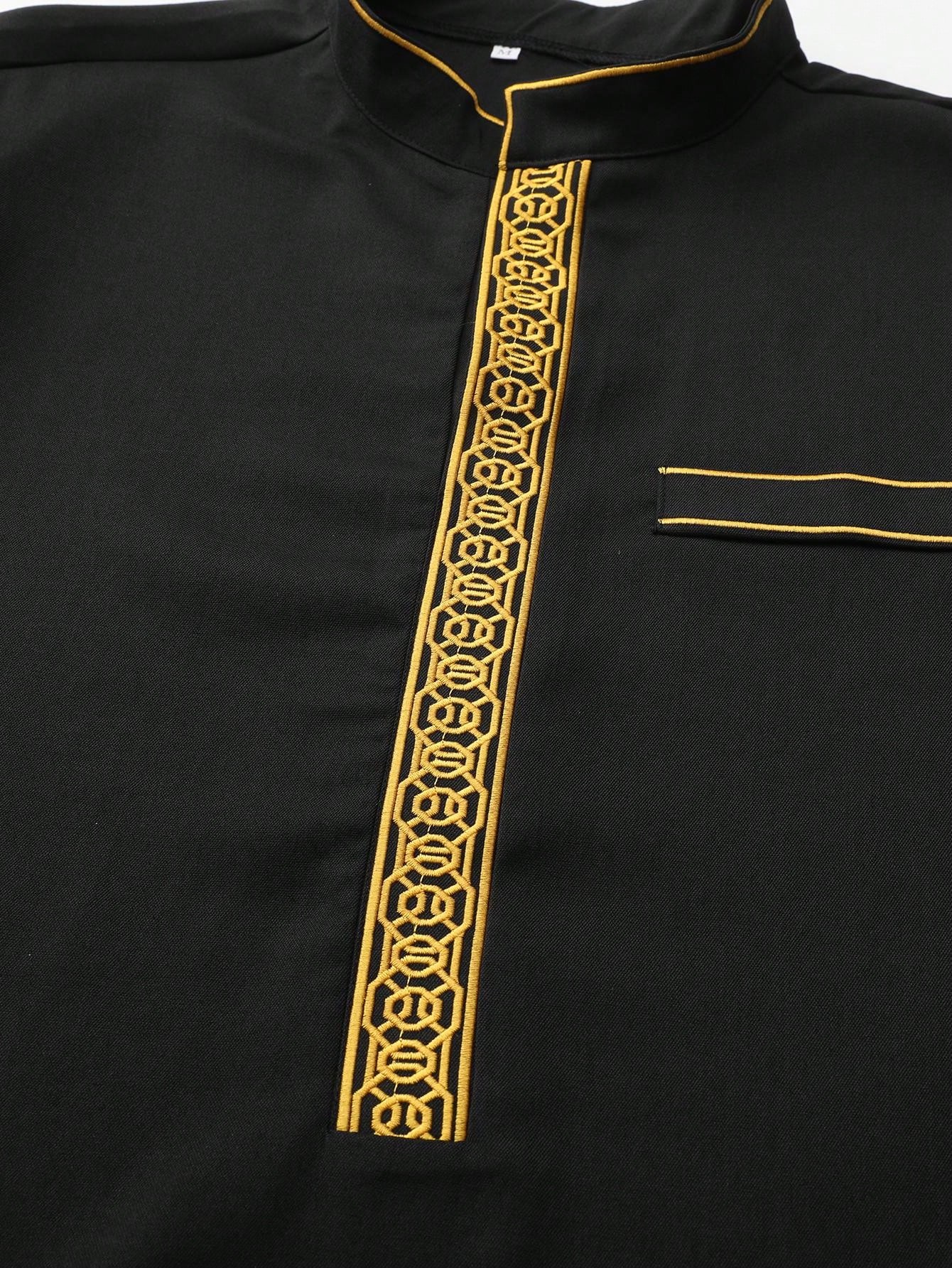 Robe longo masculino estilo étnico muçulmano, popular, elegante e luxuoso, bordado, preto, longo, casual, solto, masculino