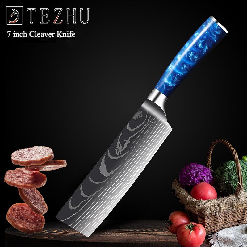 8 Inch Chef's Knives Japanese Santoku knife Damascus Knife 7Cr17mov High Carbon Stainless Steel Vegetable Meat Cooking Knife: 7inch knife