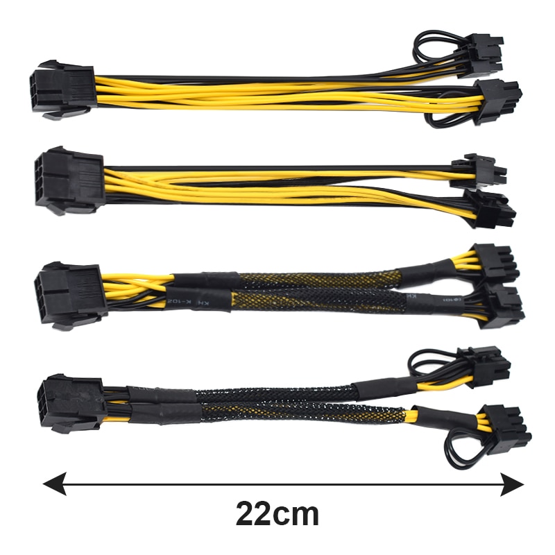 Original 10 stk 6 pin 8 pin pci express til dual pcie 8 (6+2) pin strømkabel grafikkort pci-e gpu strøm datakabel splitter 22cm