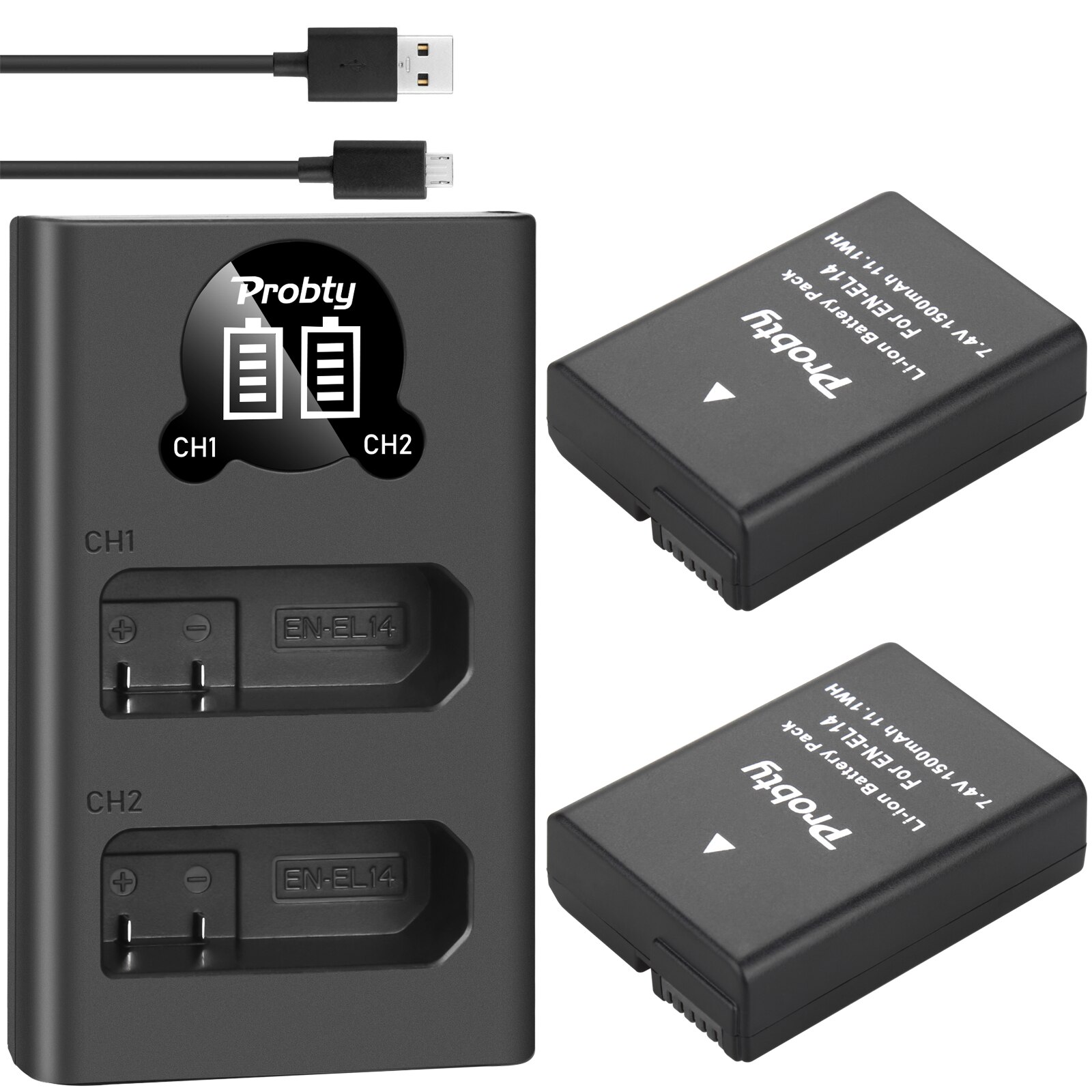7.4v 1500 mah en -el14 en-el14a enel 14 akku nikon  d3100 d3200 d3300 d3400 d3500 d5600 d5100 d5200 p7000+ led -akkulaturille: 2 akkua laturilla