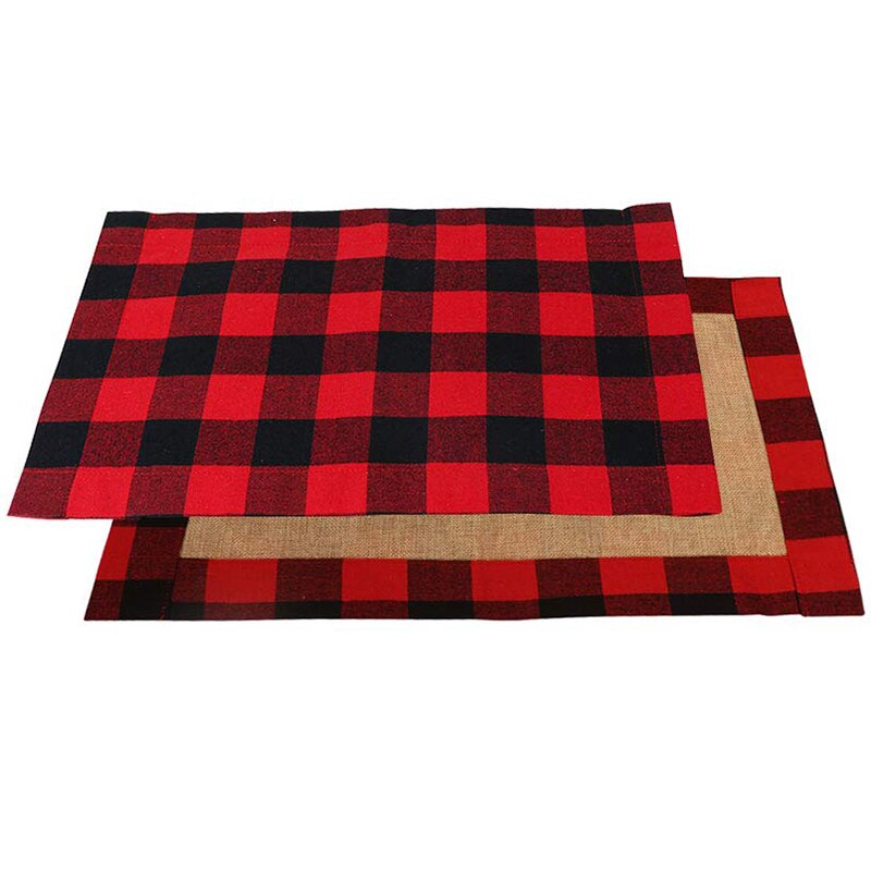 6Pcs Buffalo Plaid Placemats Rood En Zwart Buffalo Check Placemats, Omkeerbare Katoen Jute Kerst Placemats Voor Chr: Default Title