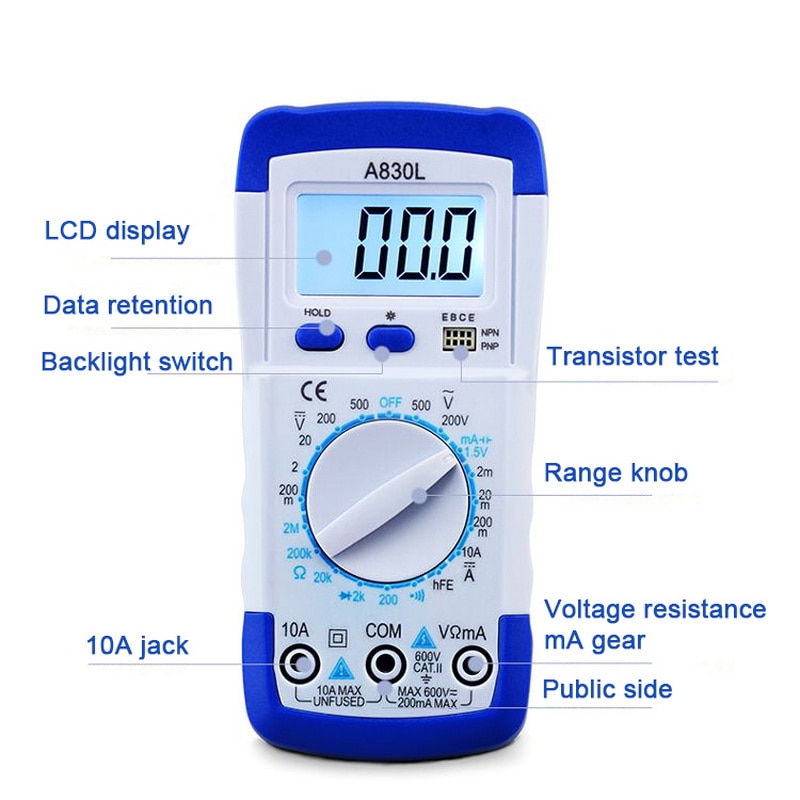 A830L LCD Digital Multimeter AC DC Voltage Diode Frequency Multitester Current Tester Luminous Display With Buzzer Function-1