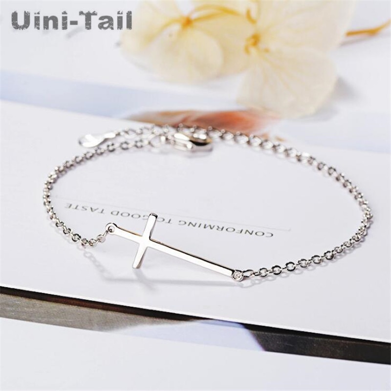 Uini-Staart 925 Sterling Zilveren Simple Cross Armband Mode Tij Flow Geometrie Hand Sieraden Armband GN632