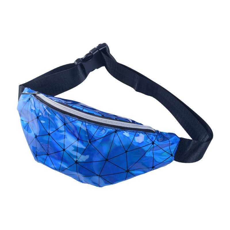 Women Men Waist Bag Belt Bags For Women Fanny Pack Shiny Rhombus Pattern For Travel Iridescent Holographic: Blue