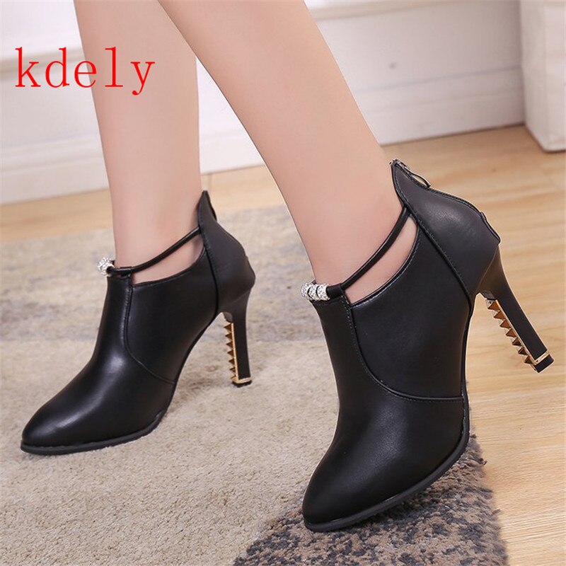 Frauen Stiefeletten Frühling Herbst High Heel 8,5 cm High Heels Schwarz rot spitz Schuhe größe 34-40