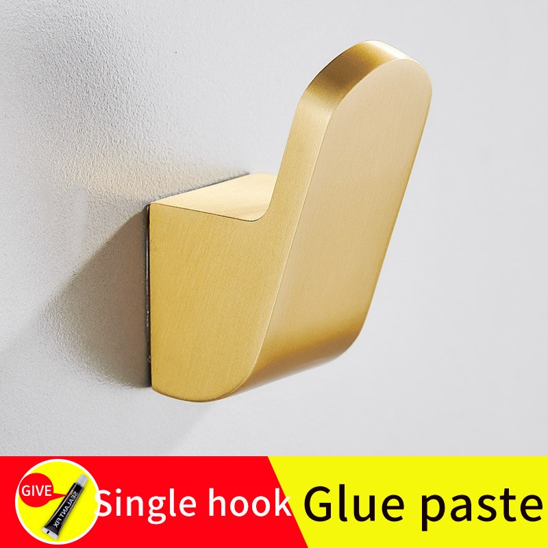 Baño fila gancho negro pegamento pasta de pared dormitorio ganchos sin tornillos de instalación de oro del baño toalla gancho: gold-1pcs(Glue paste