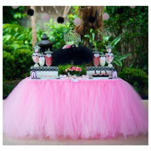 Wedding Tulle Tutu Table Skirt Cover Party Birthday Festive Solid Rectangle Tablecloth for Wedding Party: Pink