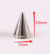Conjunto de tachuelas de cono de plata y pinchos DIY, manualidades, remaches Punk para ropa, bolso, zapatos, cuero, manualidades, manualidades, 100: 7x10mm