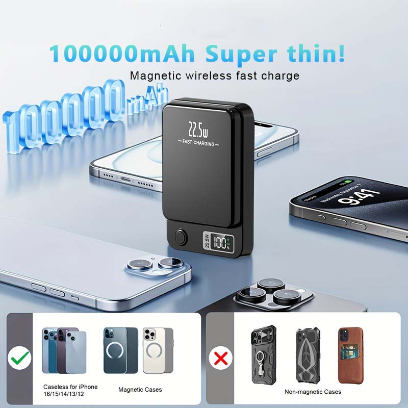 200000mAh ultra-large capacity Fast Charging Xiaomi Magnetic Wireless Power Bank 22.5w Portable Type C Mini Power Bank For Ipho