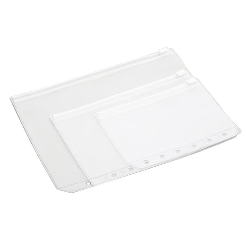 Elastisk gennemsigtig  a5 a6 a7 pvc lynlås taske kort regninger holder pose ring plast lomme dagbog løs blad taske