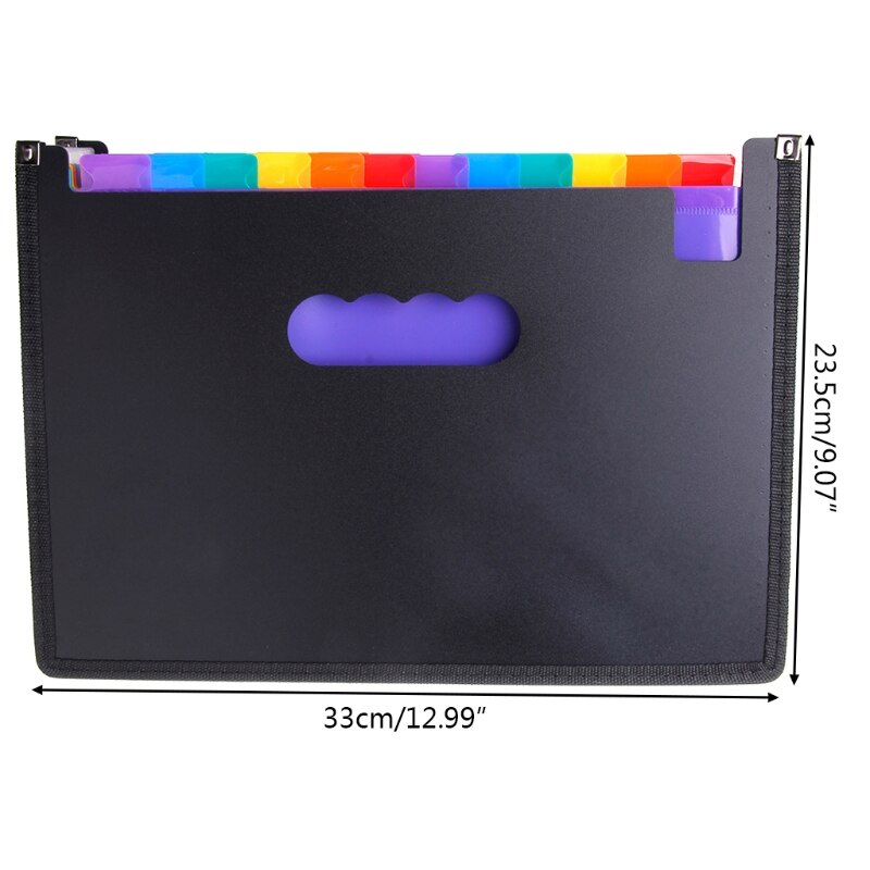 Expanding File Folder 24 Pocket Black Accordion A4 Folder School Office Supplies XXUC