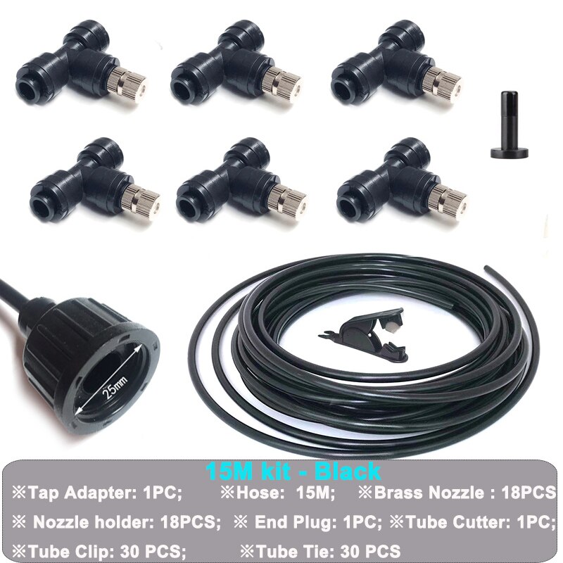 HEMAN DIY Outdoor Misting Cooling System Kit Greenhouse Garden Patio Waterring Irrigation 6-15M System: 15M Black