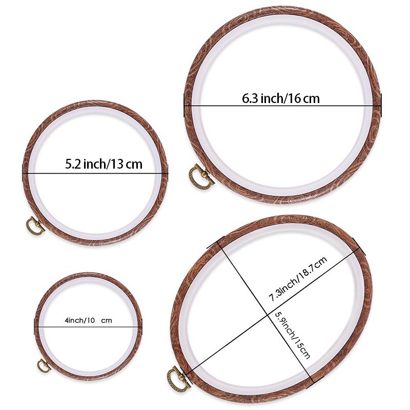 4 stykker broderiramme ring plast korssting bøjle sæt efterlignet træ display ramme cirkel og ovalt broderi kit