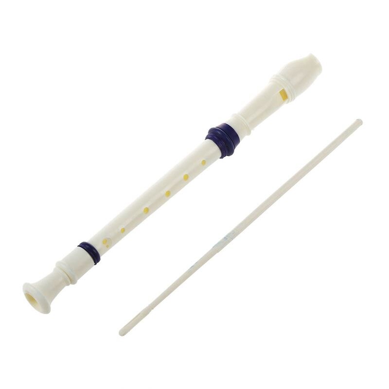 Students Plastic 8 Holes Soprano Recorder Flute Beige Blue w Cleaning Stick