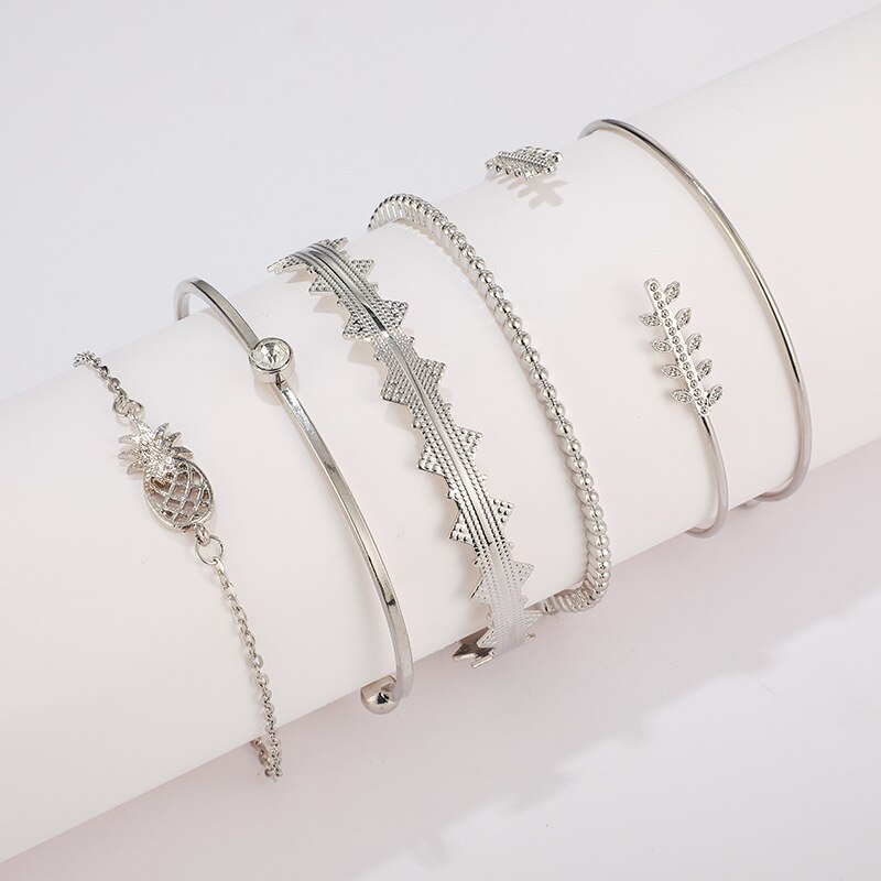 Docona-Conjunto de pulseras de aleación de Metal multicapa para mujer, brazalete bohemio de cristal y piedra media luna, corazón, hoja de árbol, joyería de boda, 9 estilos: 8197