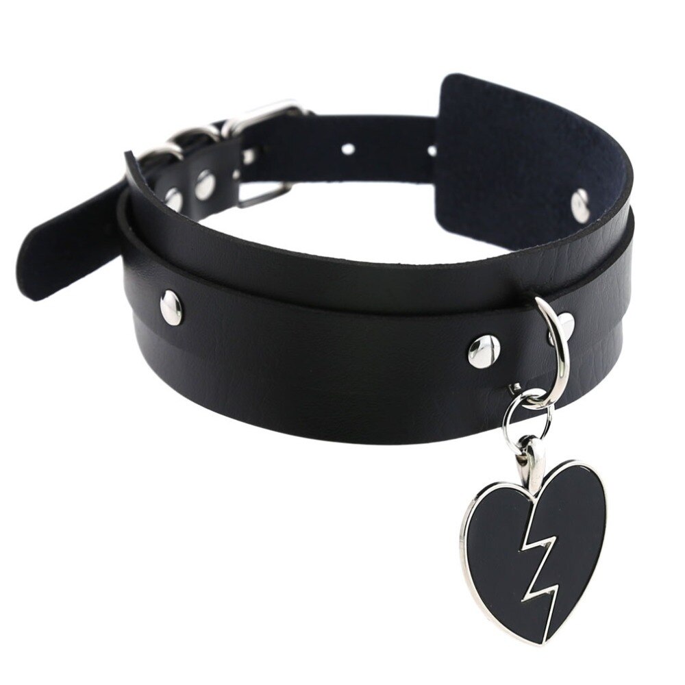 KMVEXO Punk Lightning Heart Gothic PU Leather Buckle Necklace Spike Kawaii Harajaku Chokers Harness Torques Female Jewelry