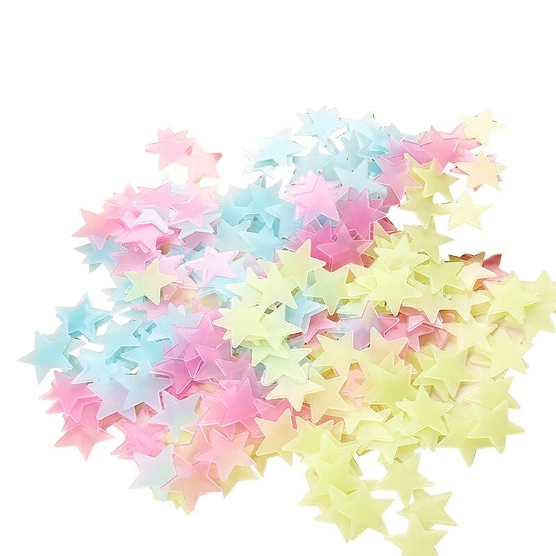 100 Uds pegatinas fluorescentes de dibujos animados Luna estrella brillan en la oscuridad luminosas pegar techo decoración niños juguetes de bebé: green