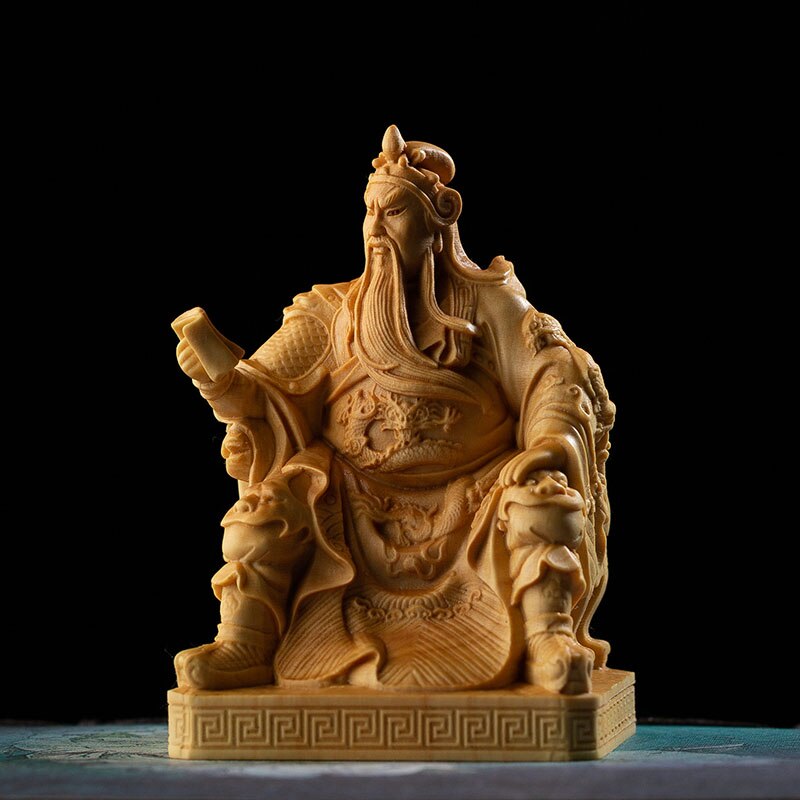 Boxwood Guan Gong Sculpture Wood Carving The Three Kingdoms Guanyu Statue Home Decor