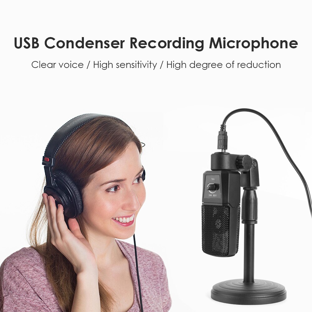 USB Condenser Microphone Cardioid PC Mic with Desktop Stand for Studio Recording Broadcasting Laptop Computer